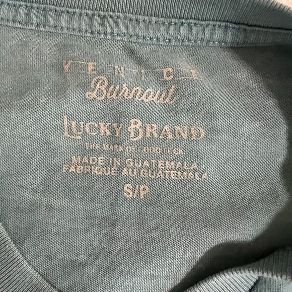 Lucky Brand Shirt Mens S/P Green Venice Burnout V neck Short Sleeves - Picture 7 of 8